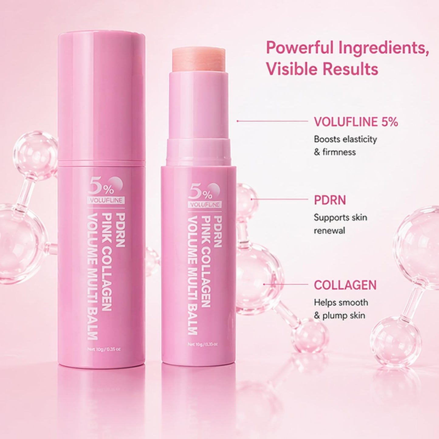 Seolys PDRN Pink Collagen Volume Multi Balm - Hydrating Skin Stick for Face, Lips, Eyes & Neck, All-in-One Smoothing Balm with Volufiline, Makeup Base, Travel-Friendly, Nourishes for Healthy Glow