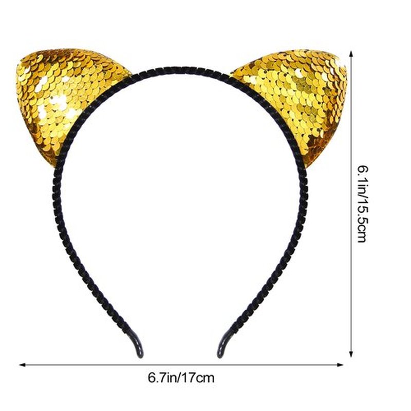 Beinou Reversible Sequin Cat Ears Headband Shiny Cat Ear Hair Hoops Cute Bling Hairband Hair Accessories for Women Girl