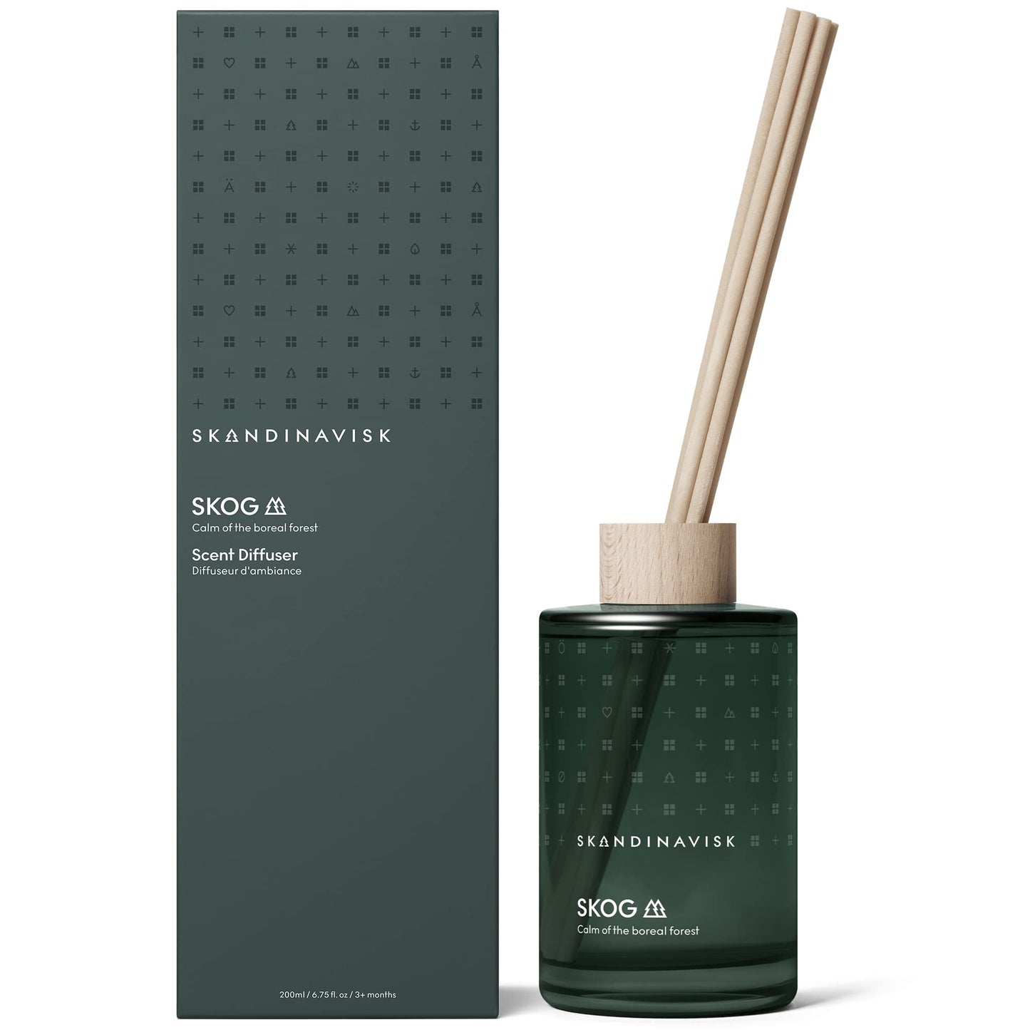 Skandinavisk Skog 'Forest' Scent Diffuser with 8 Reeds. Lasts +3 Months. Fragrance Notes: Pine Needles and Fir Cones, Birch Sap and Lily of The Valley. 6.75 fl. oz.