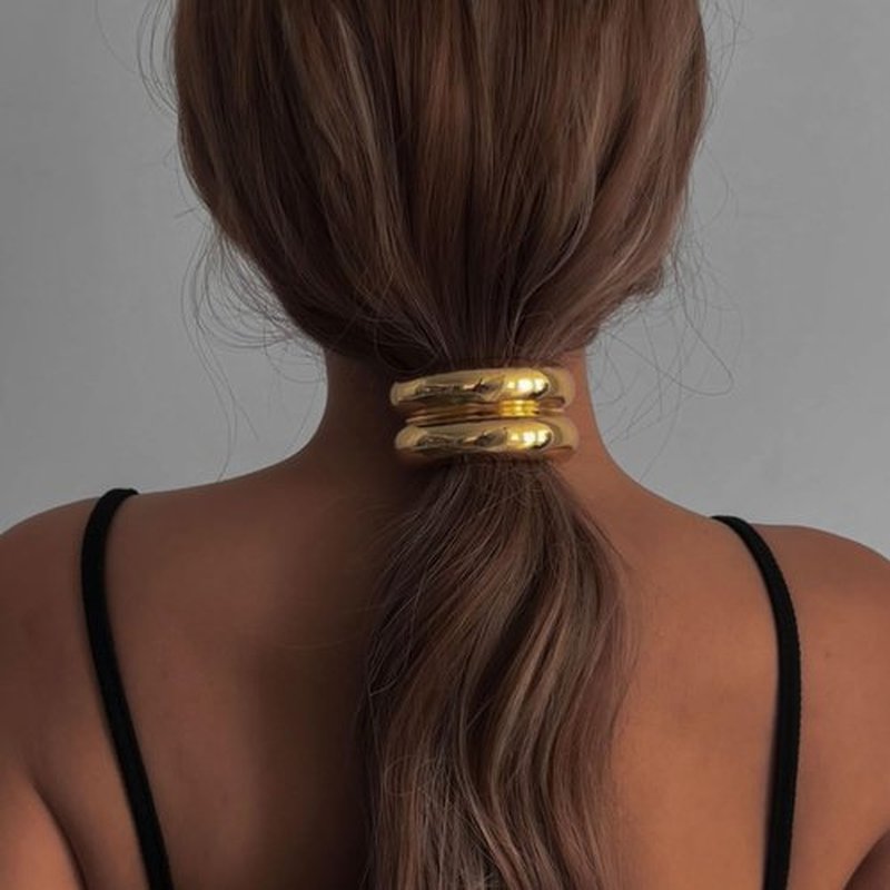 Hair Ties for Women Elastic Hair Ties, Ponytail Holders Hair Ties for Thick Hair Gold Ponytail Cuff Elastic Hair Ties for Women Hair Accessories Rubber Bands for Hair 4PCS