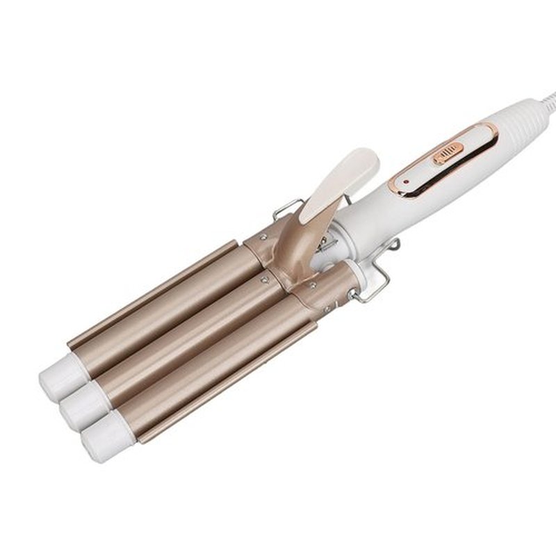 Curling Iron, Wavy Curling Wand 3 Barrel Hair Crimper Dry and Wet Use Ceramic Heating Hair Styling Curler Golden Curling Iron Crimping Iron for Hair Waver Crimpers Hair Tool (US