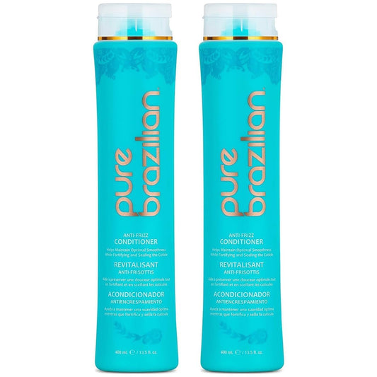 Pure Brazilian Anti-Frizz Daily Conditioner with Keratin & Acai, Smoothing & Strengthening for Shinier, Frizz-Free Hair, 13.5 Oz