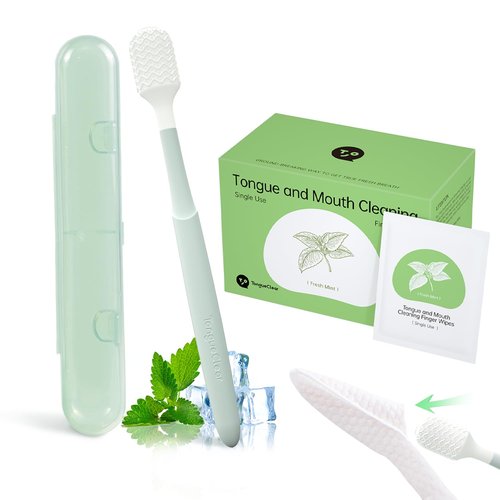 Tongueclear Silicon Oral Care Swabs and Disposable Dental Wipes Kit | Oral Cavity Cleaning Mouth Swab | Gum Massager with Air Bag (1 Silicon Swab&60 Wipes)…