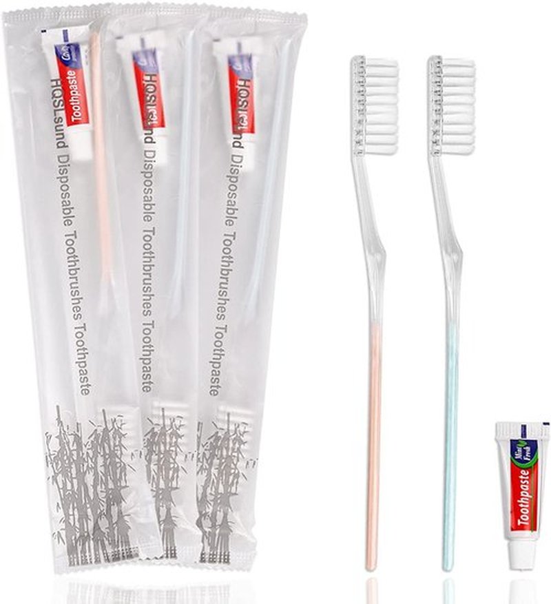HQSLsund 50 Pack Disposable Toothbrushes with Toothpaste, Individually Wrapped Disposable Toothbrushes Bulk Toothbrushes Soft Bristle Manual Disposable Travel Toothbrush Kit