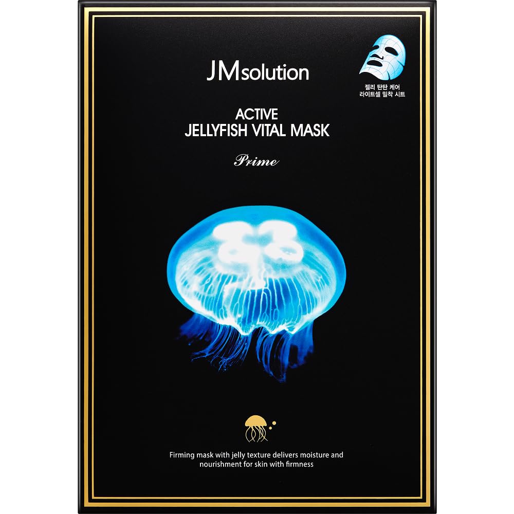 JMsolution Active Jellyfish Vital Mask Prime (10 Sheets, 33ml Each) | Jelly Essence Sheet Mask for Plump & Bouncy Skin | Hydrating & Revitalizing Korean Face Mask | K-Beauty Skincare