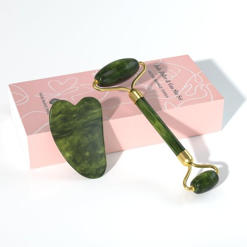 Gua Sha Jade Roller Set - Facial Skin Care Set, Reduce Puffiness and Improve Wrinkles, Natural Beauty Skin Care Tools, Face Roller Massager for Face, Neck, and Eye Treatment，Gua Sha Facial Massager ﻿