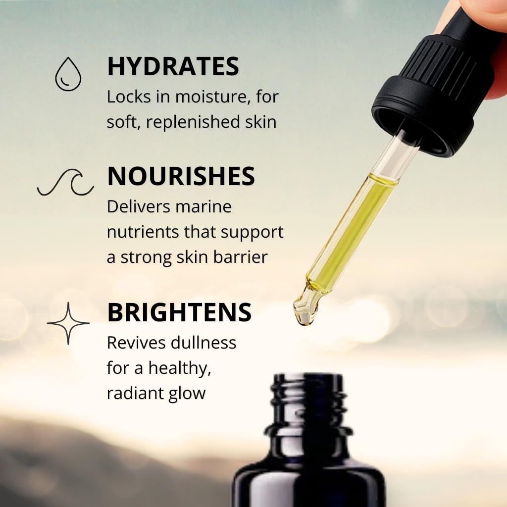 KelpGlow Facial Oil with Kelp Extract - Fragrance Free - Nourishing Face Oil for Glowing Skin - Clean & Natural Ingredients, Non-Greasy Formula - 30ml/1oz