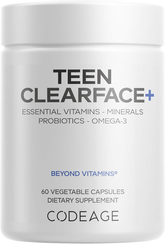 Teen Clearface Supplement for Oily Skin | Vitamins A, C, D3, E & Probiotics - 60 Capsules