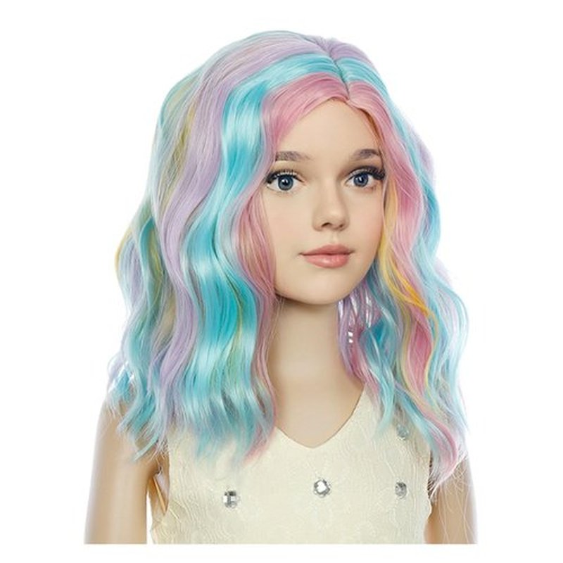 MAGQOO Rainbow Wig Girls Short Curly Wavy Colorful Hair Wigs Synthetic Heat Resistant Cosplay Costume Party Wigs (Rainbow, Child)