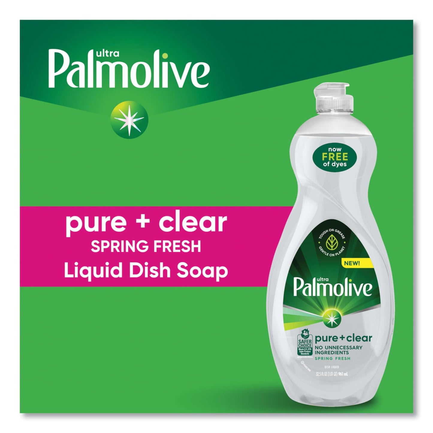 Ultra Palmolive Hypoallergenic Pure Clear Dish Soap, Unscented, 32.5 Fl Oz (Pack of 2) bundled with Heay Duty Scotch Brite Sponge