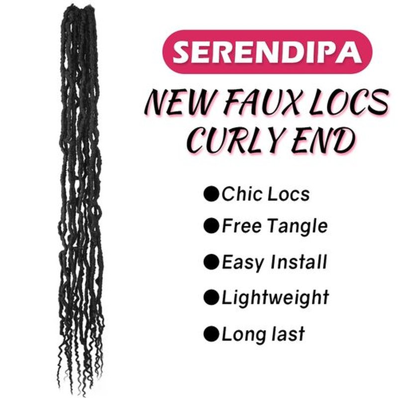 SERENDIPA Boho Faux Locs Curly End, 30 Inch Long Pre-Looped Soft Crochet Goddess Locs Synthetic Hair (6 Packs, 1B, Natural Black)