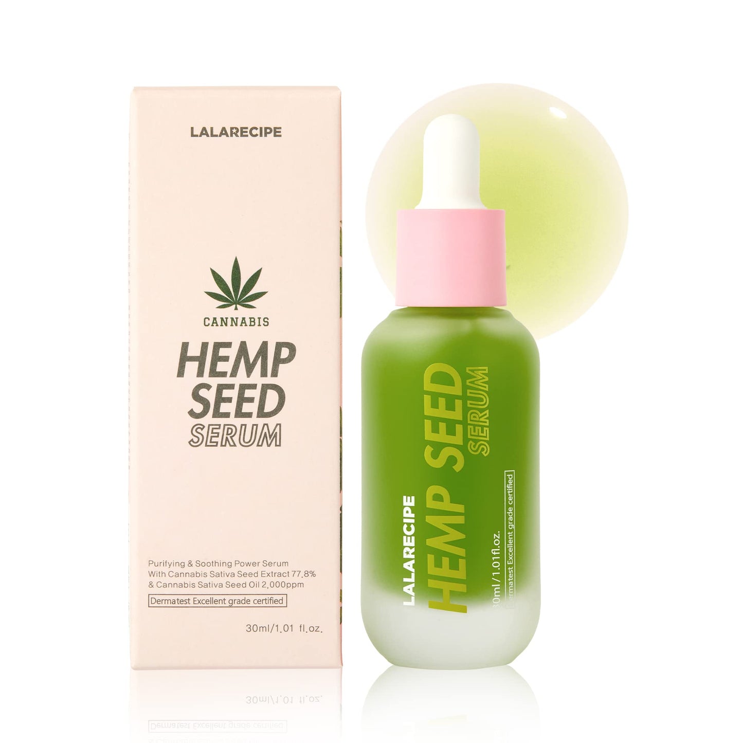 LALARECIPE Hemp Seed Facial Serum – Calming & Hydrating Korean Serum with 77.8% Hemp Seed Extract, Cica & 4 Patented Complexes – Soothing Vegan Skincare for Sensitive Skin (1.01 fl oz)