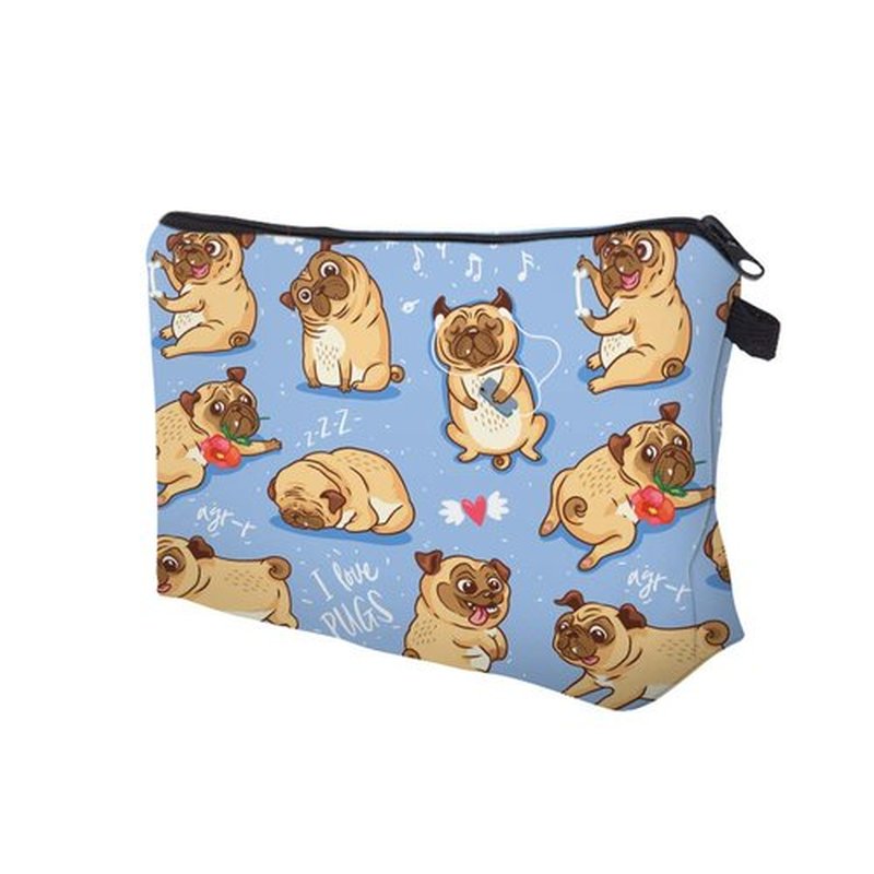 LOOMILOO Cosmetic Bag for Women, Adorable Roomy Makeup Bag Travel Water Resistant Toiletry Bag Accessories Organizer (Flower Pug 51491)