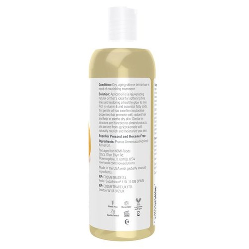 NOW Solutions, Apricot Kernel Oil, Hair Moisturizer, Rejuvenating Skin Oil, Softens Fine Lines, 16-Ounce (Pack of 2)