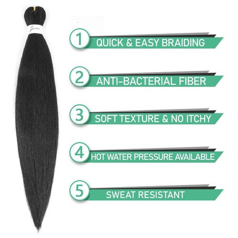 [MULTI PACKS DEAL] Black Pre Stretched Crochet Braiding Hair 24 Inch - 8 Bundles Hot Water Setting Jet Black Natural Soft EZ Braids Professional Yaki Straight Synthetic Bundles for Black Women