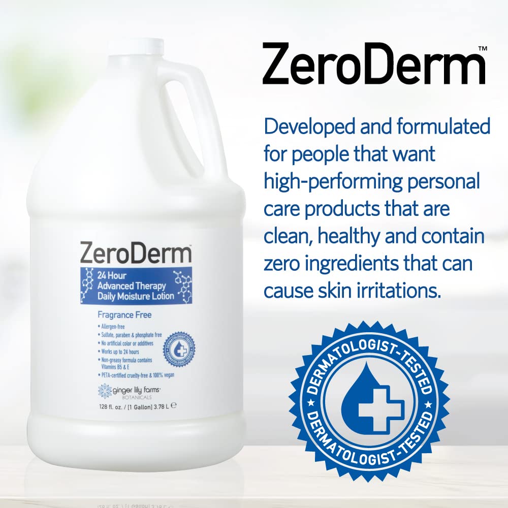 Ginger Lily Farms Botanicals ZeroDerm 24 Hour Advanced Therapy Daily Moisture Lotion, Allergen-Free, 100% Vegan & Cruelty-Free, Fragrance Free, 1 Gallon (128 fl. oz.) Refill