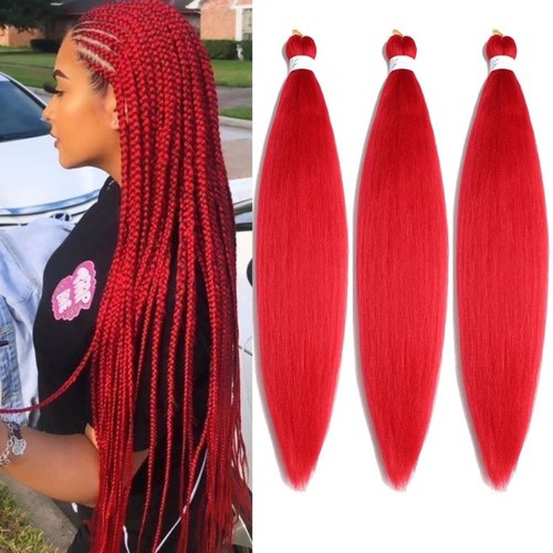 Pre Stretched Braiding Hair Extensions 30 Inch 3 Packs Crochet Twist Braids Hair High Temperature Synthetic Fiber Braid Hair Hot Water Setting（30",Red）
