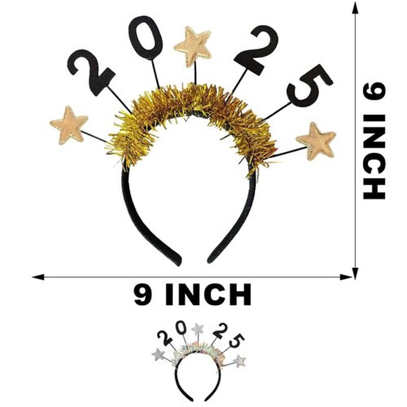 Happy New Year Headbands Tiara for Women - 2 Pack Glitter & Gold Party Crown - Adjustable Adult Girl Celebration Accessories - Photo Prop NYE Party Supplies (Silver & Gold)