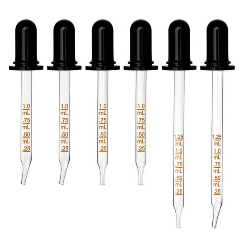 6 Pack, Glass Eye Dropper with Measurement - Upgraded Suction 1ml Droppers for oils - Long & Short, Bent & Straight Tip Calibrated Glass Medicine Droppers for liquid, Feeding, Ear, Lab, Health Care