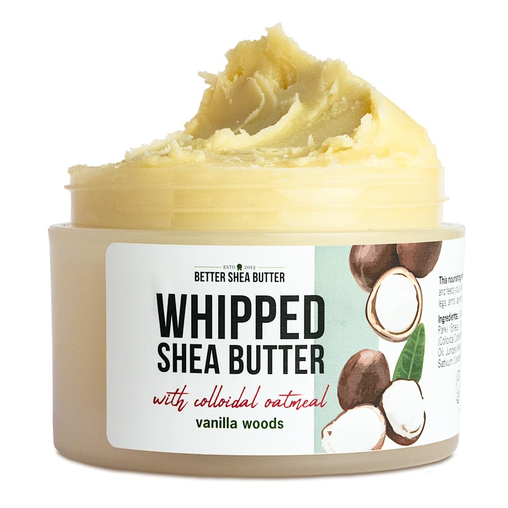 Whipped Shea Butter with Colloidal Oatmeal | Vanilla Woods Essential Oil Blend | Deep Hydration Body Butter for Dry Skin | Water-Free Raw Shea Moisturizer for Men & Women