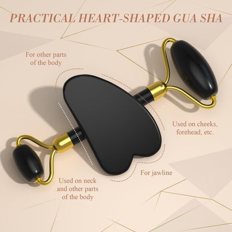 YLTNEUQER Jade Roller Gua Sha Set - Facial Skin Care Set, Facial Beauty Tools, Natural Beauty Skin Care Tools, Face Roller Massager for Face, Neck, and Eye Treatment,Gua Sha Facial Massager (Black)