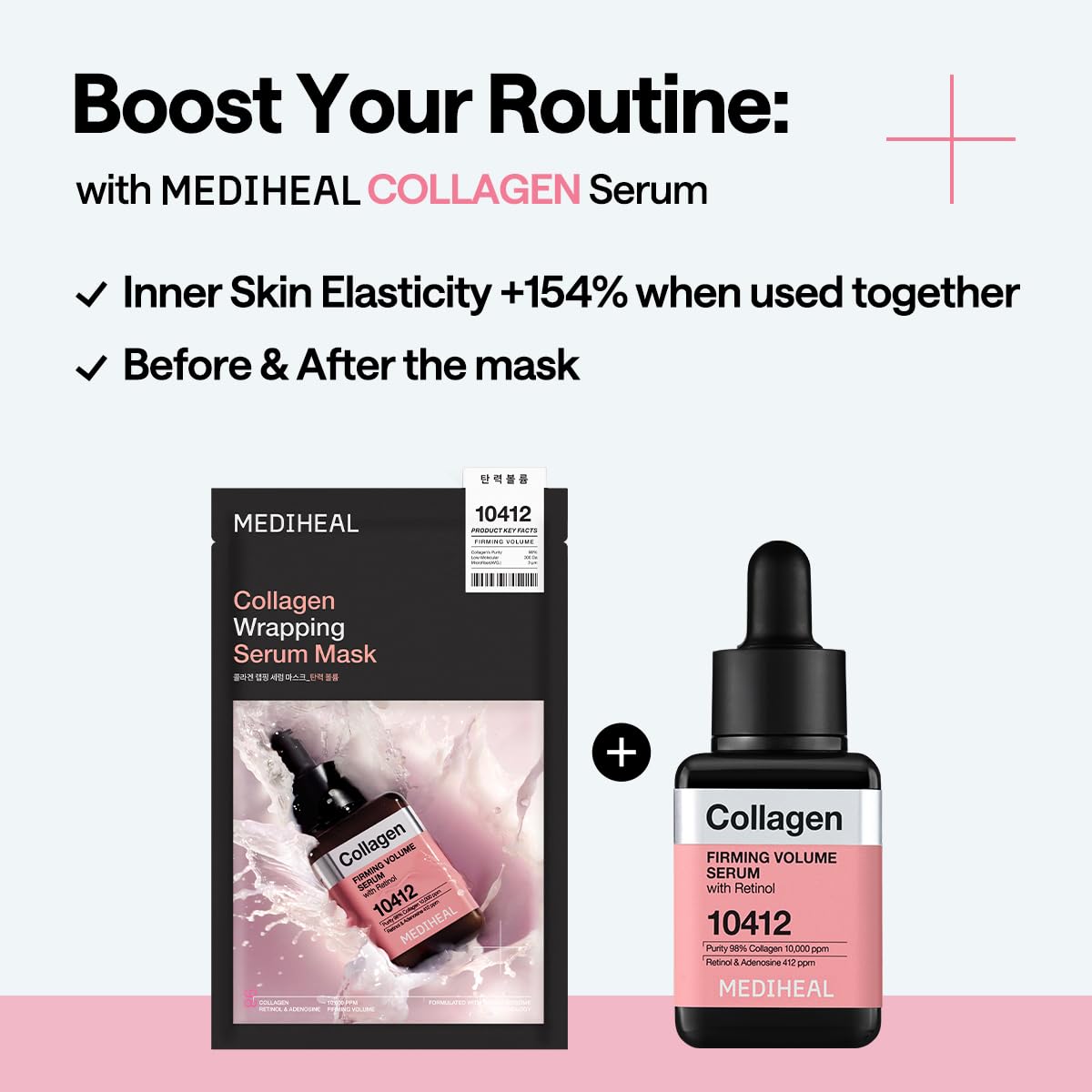 MEDIHEAL Wrapping Serum Mask [Firming Volume] - Deep Elasticity Boosting Face Sheet Mask, Retinol & Adenosine – Smooths Fine Lines with Micro Liposome Delivery (10 Sheets)