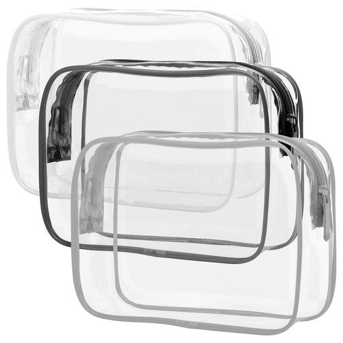 PACKISM Clear Makeup Bags - 3 Pack TSA Approved Toiletry Bag, Travel Clear Toiletry Bag, Quart Size Bag Clear Cosmetic Bag, Black White Grey
