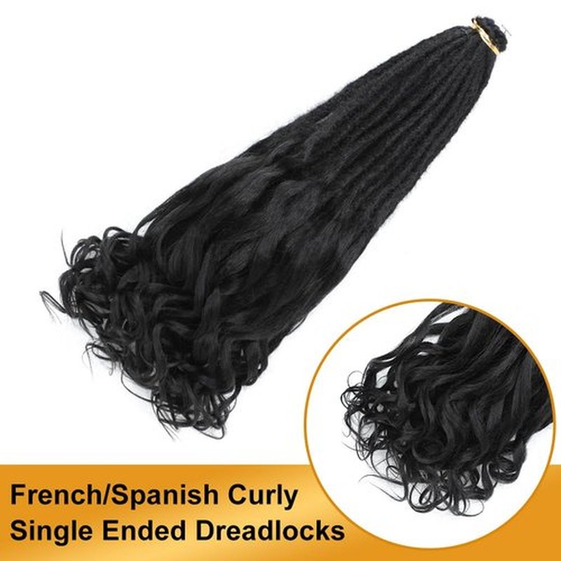 Aguacor Loose Wave Dreadlocks Synthetic French Curly Single Ended Dreadlock Extensions 24inches 20 Strands Thin Soft Spanish Curly SE Dreadlock Extensions for Women (20 Strands, 1B#)