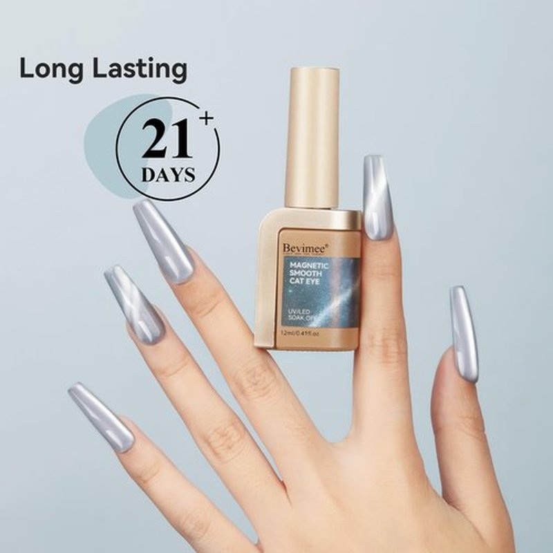 Bevimee Cat Eye Gel Nail Polish Moonlight Magnetic Nail Polish Gel Silver Glitter Mirror Glass Smoothie Cateye Gel Polish Holographic UV Gel for Nail Art Manicure DIY at Home 1PC 12ML