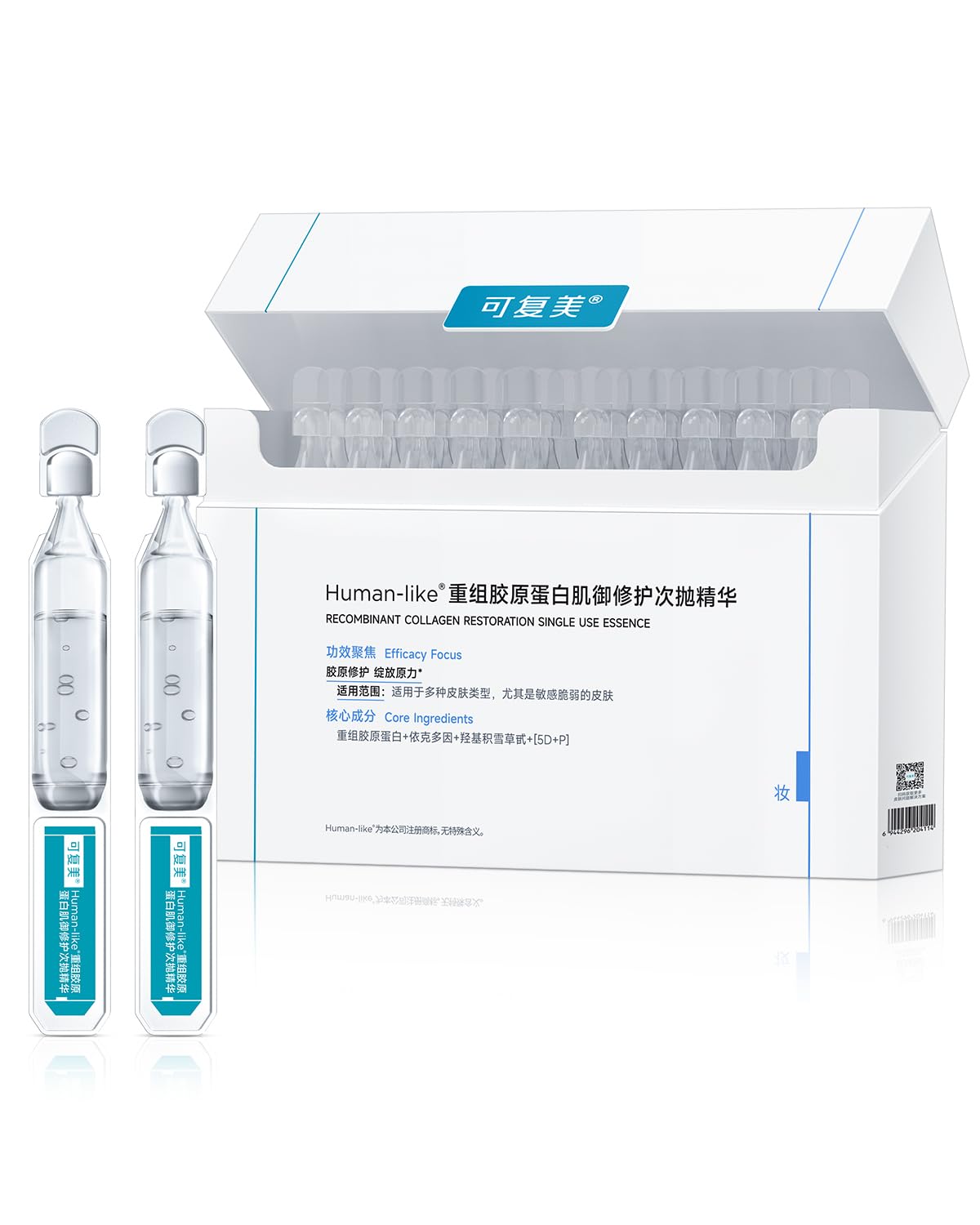 KOMFYMED Recombinant Collagen Essence – Barrier Repair Serum for Sensitive Skin, Redness Relief & Deep Hydration (1.5ml / 0.05 fl.oz × 30 Single-Use Ampoules)