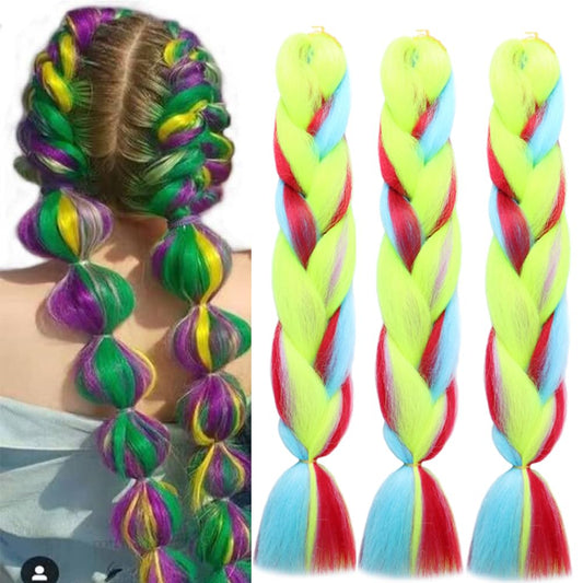 Xiaofeng Colorful Ombre Braiding Hair Extensions 24 Inch 3 Packs High Temperature Jumbo Crochet Braiding Hair for Box Twist Braids (24 Inch (Pack of 3), Rainbow 10)