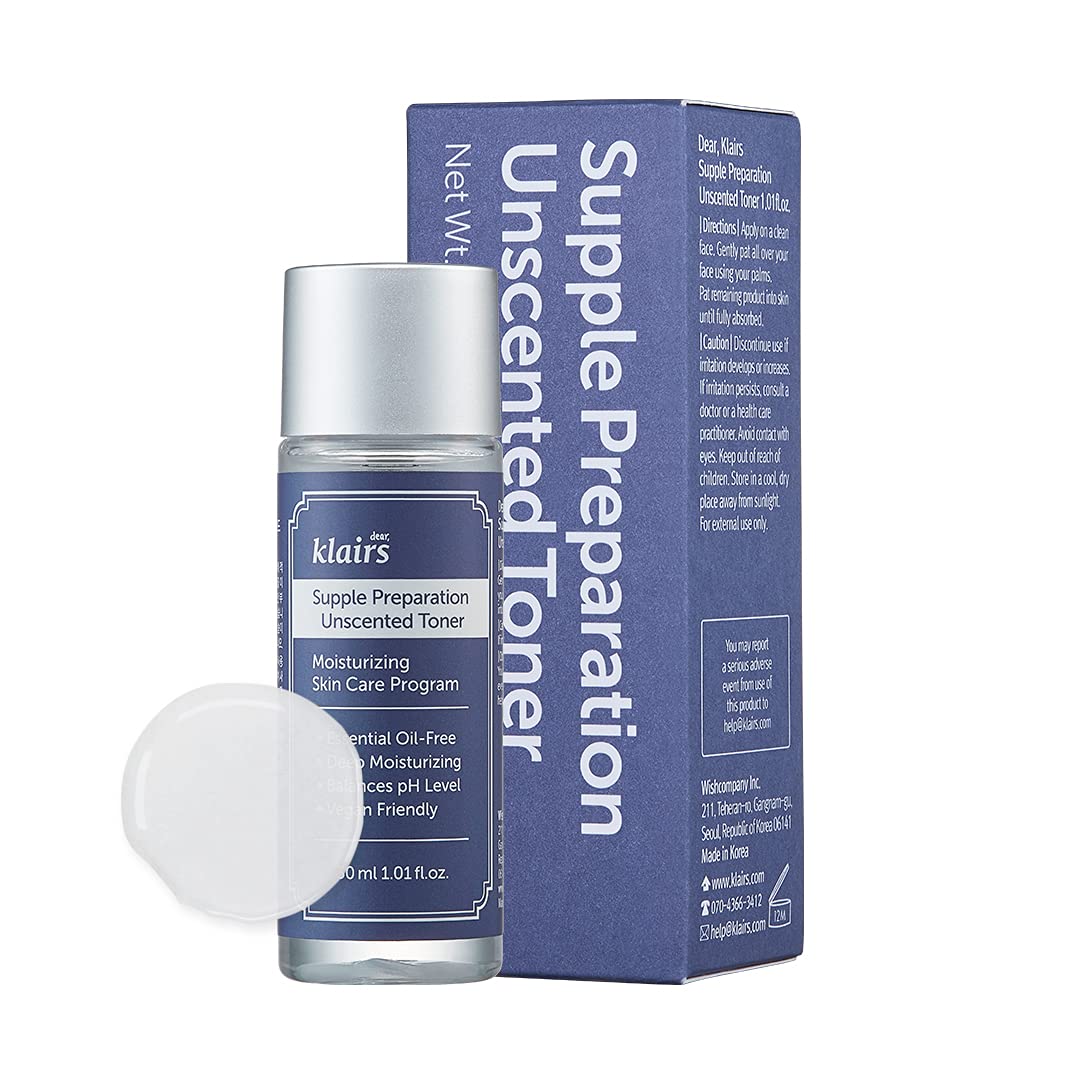 DearKlairs Unscented Toner Korean Soothing Hydrating Toner, 1.01 Fl Oz