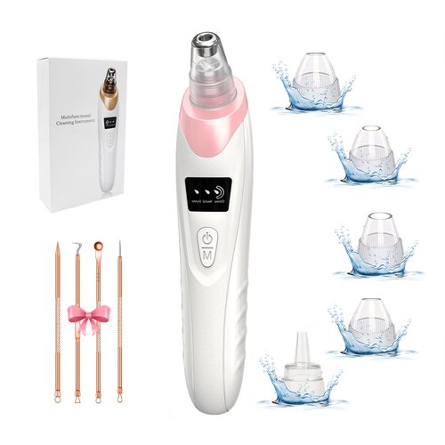 2024 Blackhead Remover Pore Vacuum,Facial Pore Cleaner-5 Suction Power,5 Probes,USB Rechargeable Blackhead Vacuum Kit Electric Acne Extractor Tool for Adult (Pink)