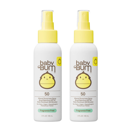 Sun Bum Baby Bum SPF 50 Sunscreen Spray | Mineral Uva/Uvb Face & Body Protection for Sensitive Skin | Fragrance Free | Travel Size | 3 fl oz | 2 Pack
