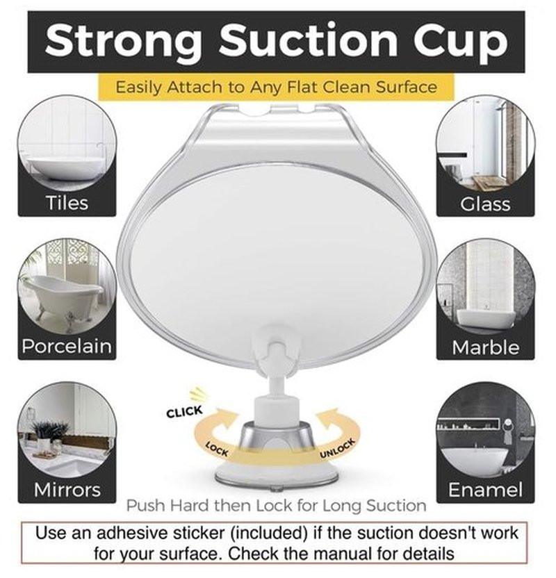 HONEYBULL Shower Mirror Fogless for Shaving - with Suction, Razor Holder for Shower & Swivel, Small Mirror, Shower Accessories, Bathroom Mirror, Holds 2 Razors (Extra-Large White)