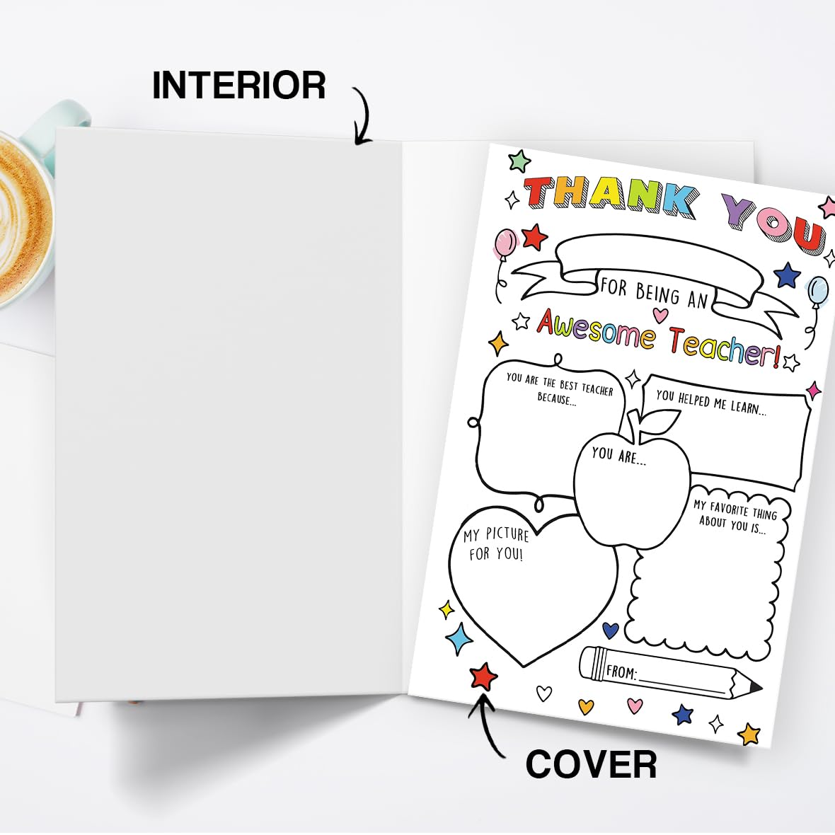 Hongshan Thank You Card for Teacher,Fill in the Blanks,Funny Appreciation Card Gift,Teacher Thank You Gifts Card from School Kids Students with Envelopes