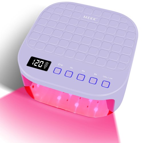 MEKK Cordless UV Nail Lamp,54W UV Light for Gel Nails,Professional UV LED Nail Dryer with Auto Sensor & 4 Timer,Red Light UV Nail Light,Flash Cure Lamp for Salon & Home, Checkered Design -Purple