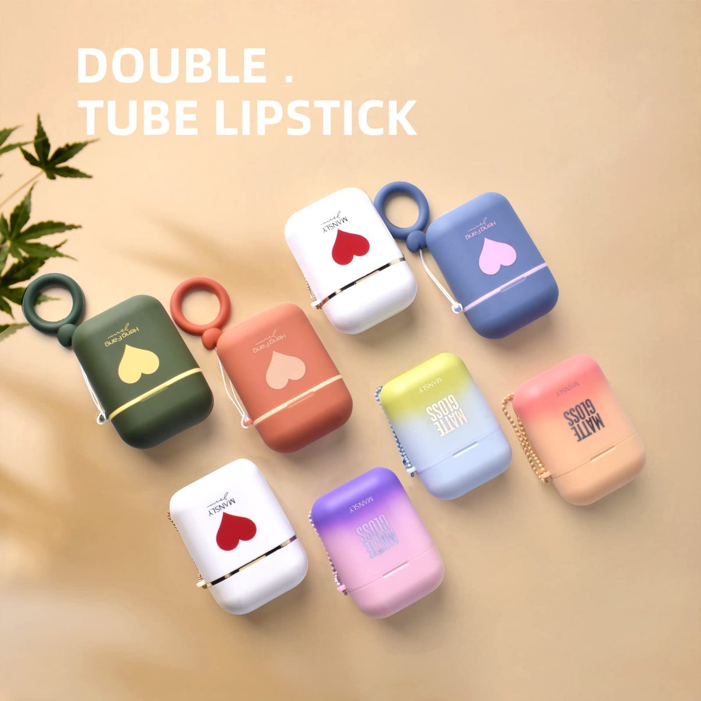 LAMUSELAND Matte Lipstick, 2Pc/Set Waterproof Long Lasting Moisturizing Lip Stain Earphone Dual-color Lip Gloss Primer, Non-stick Cup Lip Make Up Gift Kit for Girls (Red)