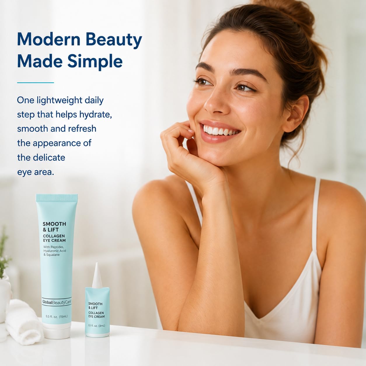 Global Beauty Care Smooth & Lift Collagen Eye Cream - Refining Under Eye Treatment to Support Skin Elasticity with Peptides, Hyaluronic Acid, Squalane & Vitamin E Formula, 0.5 fl oz (2 Pack)