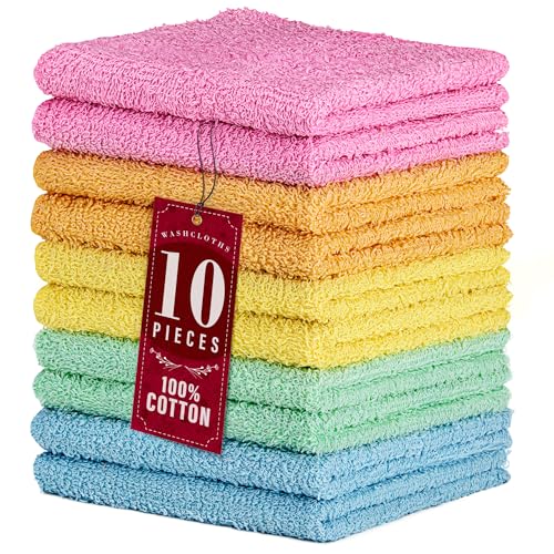 DecorRack 10 Pack Makeup Remover Wash Cloths, 100% Cotton, Soft Fingertip Face Cleansing Cloths, Black (10 Pack)