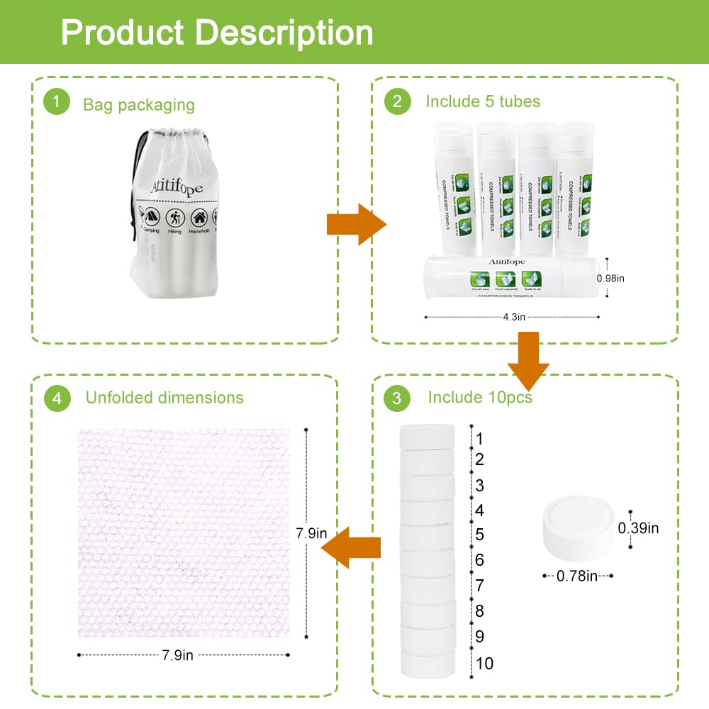 Atitifope Compressed Towels 50 Pieces with 5 Carrying Cases
