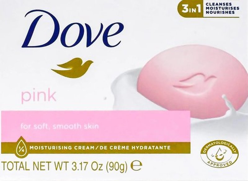 BASICOS Dove Beauty Bar Soap for Washing Hands and Body, Mild for Skin, Bulk Pack of 8 Bars- 3.15 Ouce Each. Plus 1 Loofah Sponge Pad (Pink)