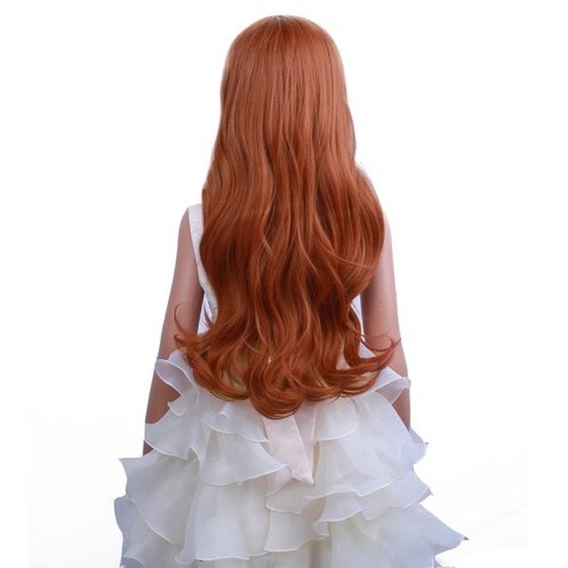 PATTNIUM Dark Orange Wig Kids Child Wig Long Curly Wavy Wig Ginger Wig Middle Part Girls Wig Auburn Wig Heat Resistant Synthetic Hair Wig with Wig Cap