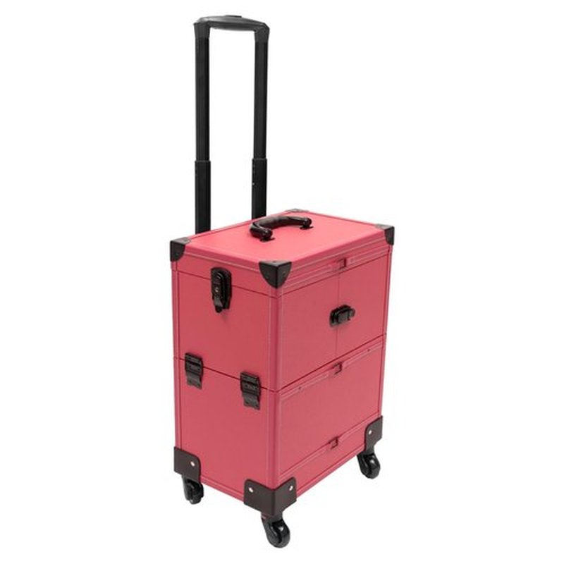 PalaUha Rolling Makeup Train Case Professional Cosmetic Organizer Trolley with Drawers Compartment Nail Case Wheeled Manicure Pedicure Storage Case for Hair Stylists Makeup Artists (Pink & Black A)