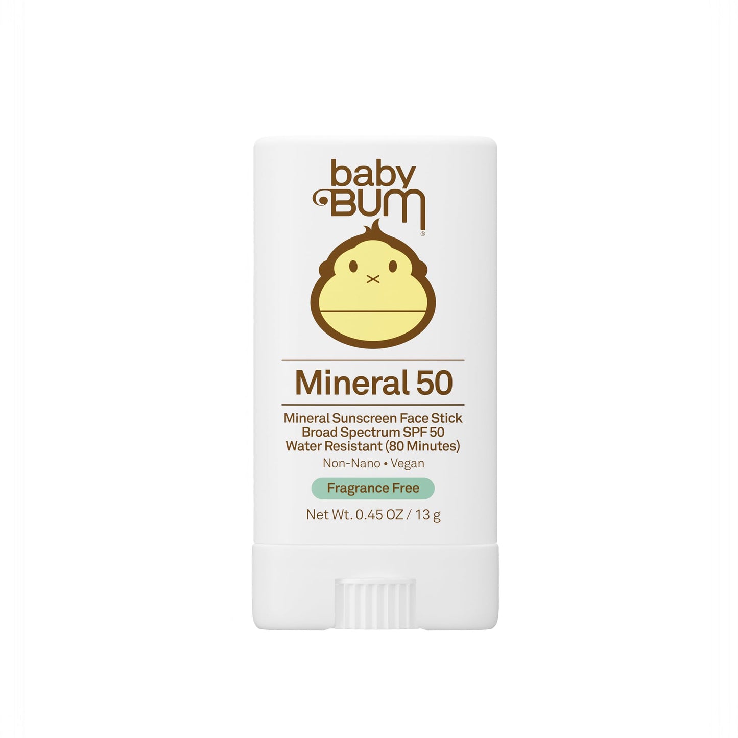 Sun Bum Baby Bum Mineral SPF 50 Sunscreen Stick - Hawaii 104 Act Compliant (Without Octinoxate & Oxybenzone) - UVA/UVB Face and Body Protection - Unscented for Sensitive Skin - Travel Size - 0.45 Oz