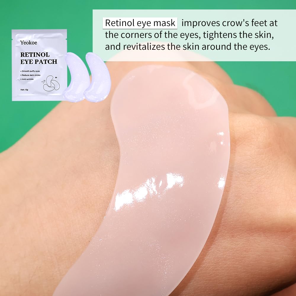 Yeokoe Under Eye Patches For Puffy Eyes and Dark Circles Wrinkle,30 Pairs Face Masks SkinCare With Retinol Serum,Aloe Vera,Rose Betaine