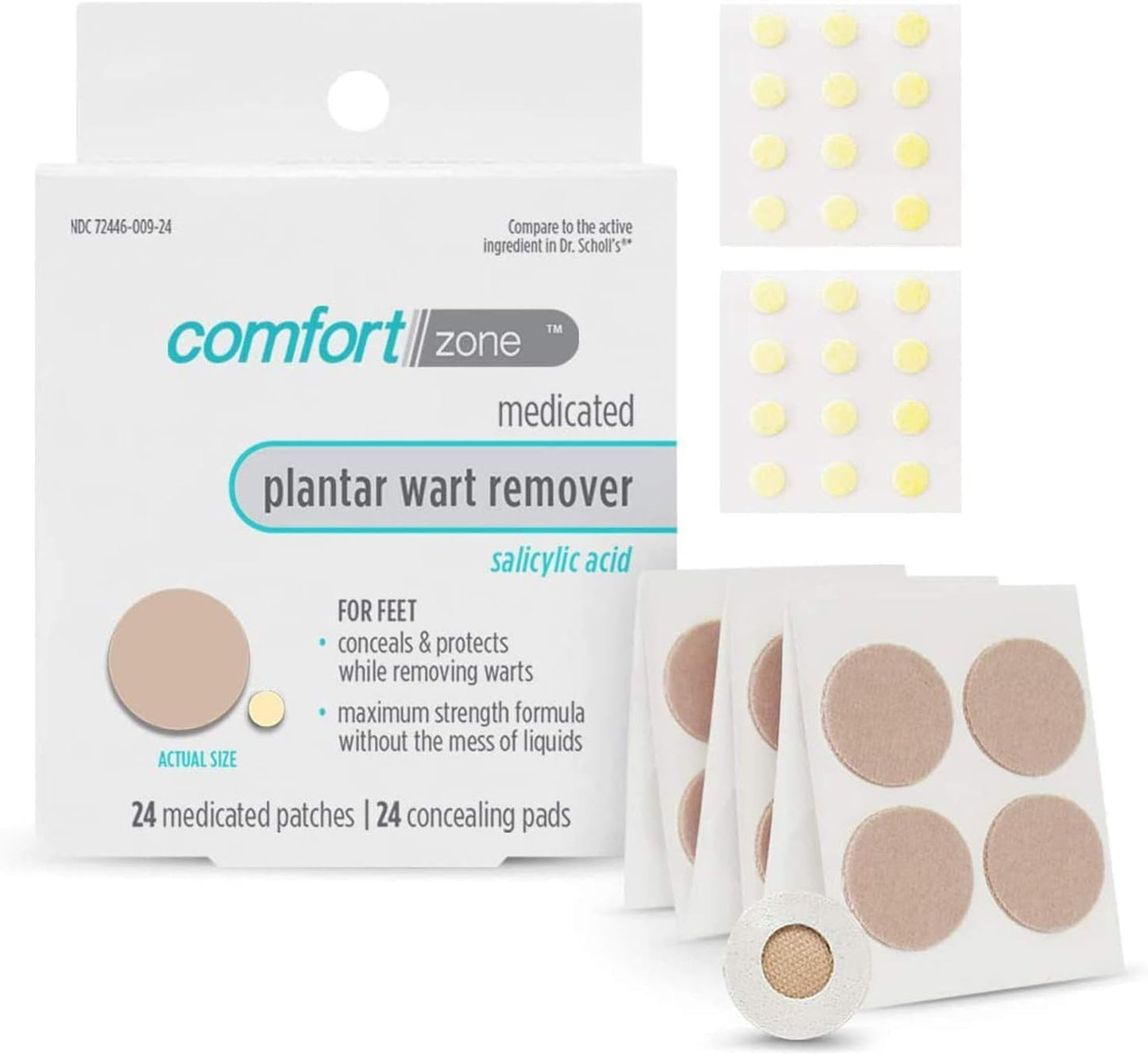 Comfort Zone Plantar Wart Removal Kit, Maximum Strength Salicylic Acid Plantar Wart Remover for Feet with Medicated Patches & Concealing Pads, 24 Count