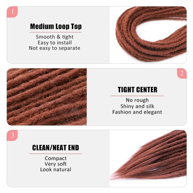 DAIRESS 24 Inch Double Ended Dreadlock Extensions Synthetic Dreads 5strands/pack Synthetic Braids Thin 0.6cm Soft Handmade Reggae Hair Hip-Hop Style Dread Extensions Locks Hair(5strands/pack.350#)
