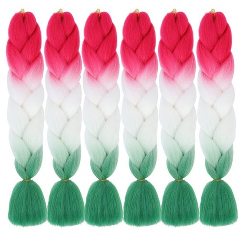 Xiaofeng Braiding Hair Extensions for Women 6 Packs 100g/Pack 24Inch High Temperature Ombre Jumbo Synthetic Braiding Hair for Twist Crochet Braids (24 Inch, red-white-green)