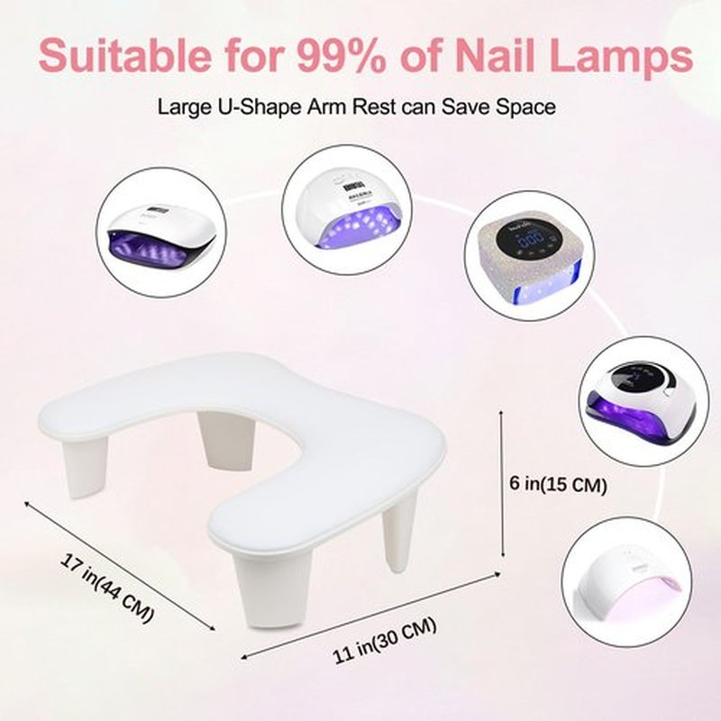 Arm Rest for Nails Tech,U-shaped Manicure Nail Hand Rest Pillow Cushion, Big Microfiber Leather Nail Arm Rest Stand for Acrylic Nail Art Tech(White)